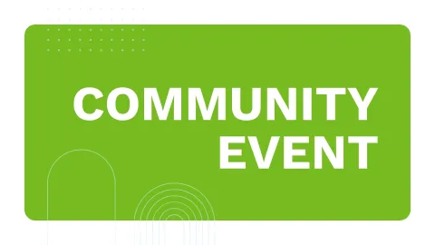 A bright green graphic with the words "Community Event"